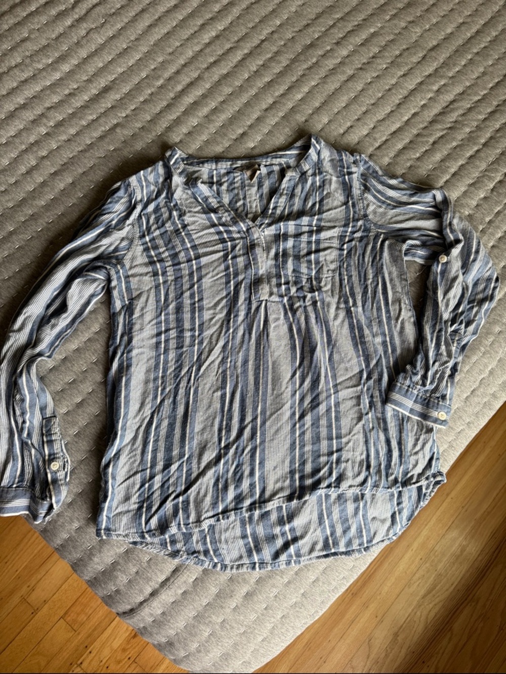 G.H. Bass & Co. Blue and White Striped Button-Front Top